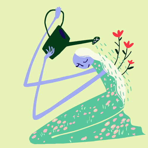 Девушка, которая поливает лейки.