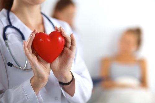 Доктор держит красное сердце