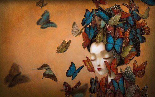 женщина среди бабочек