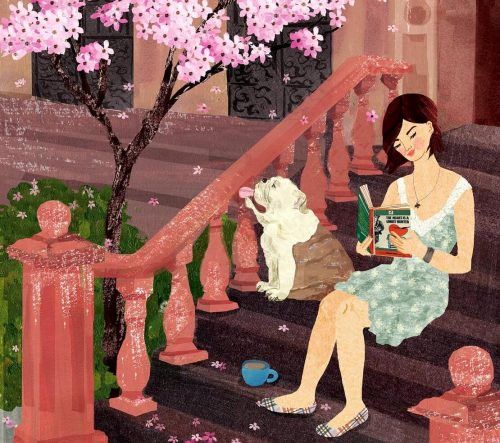 Девушка с книгой и собакой
