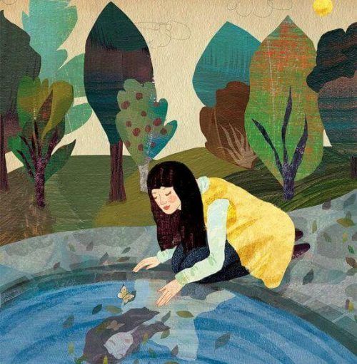 Девушка в пруду, увиденная в воде